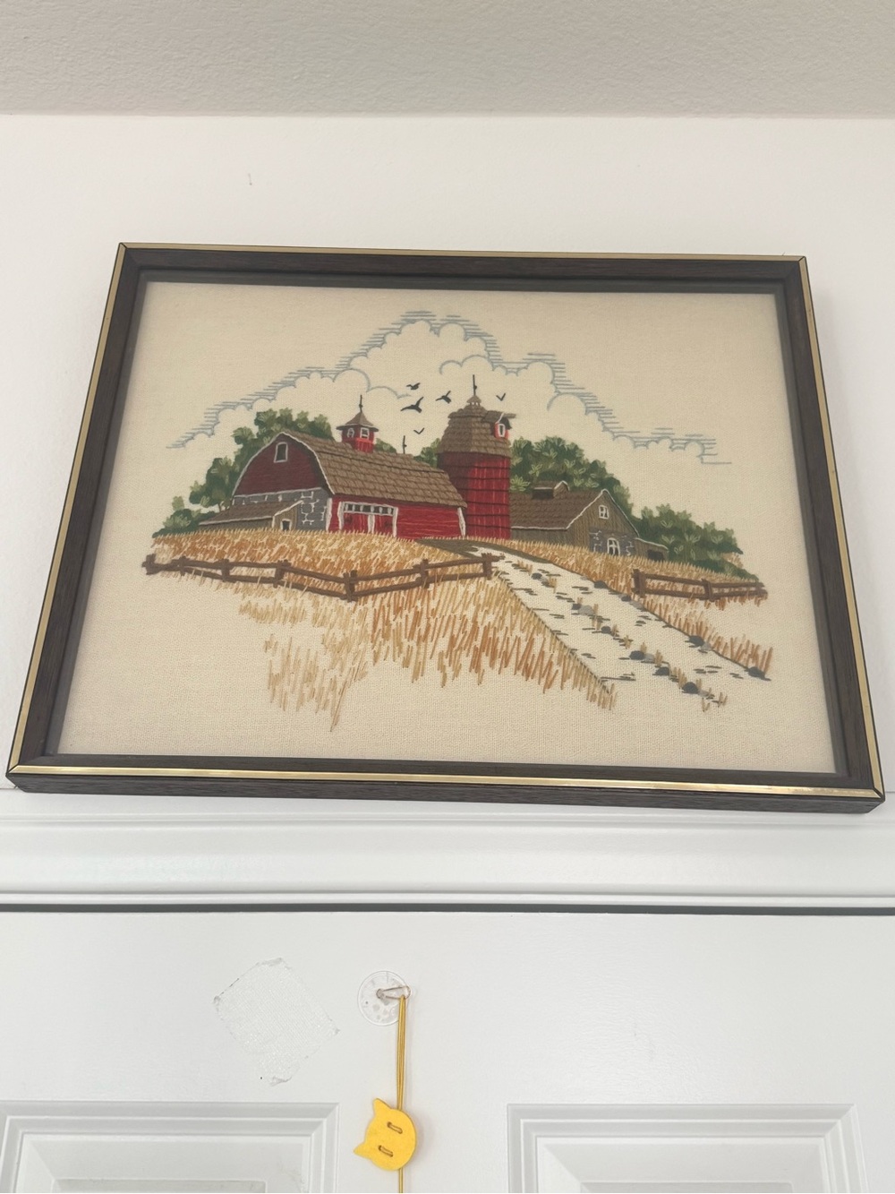 Framed Farm Landscape Embroidery - Red Barn  ！